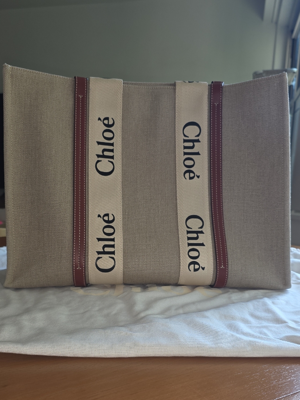 Chloé Beige Canvas Tote with Logo Straps and Brown Trim Large With Dust Bag - Picture 11 of 12